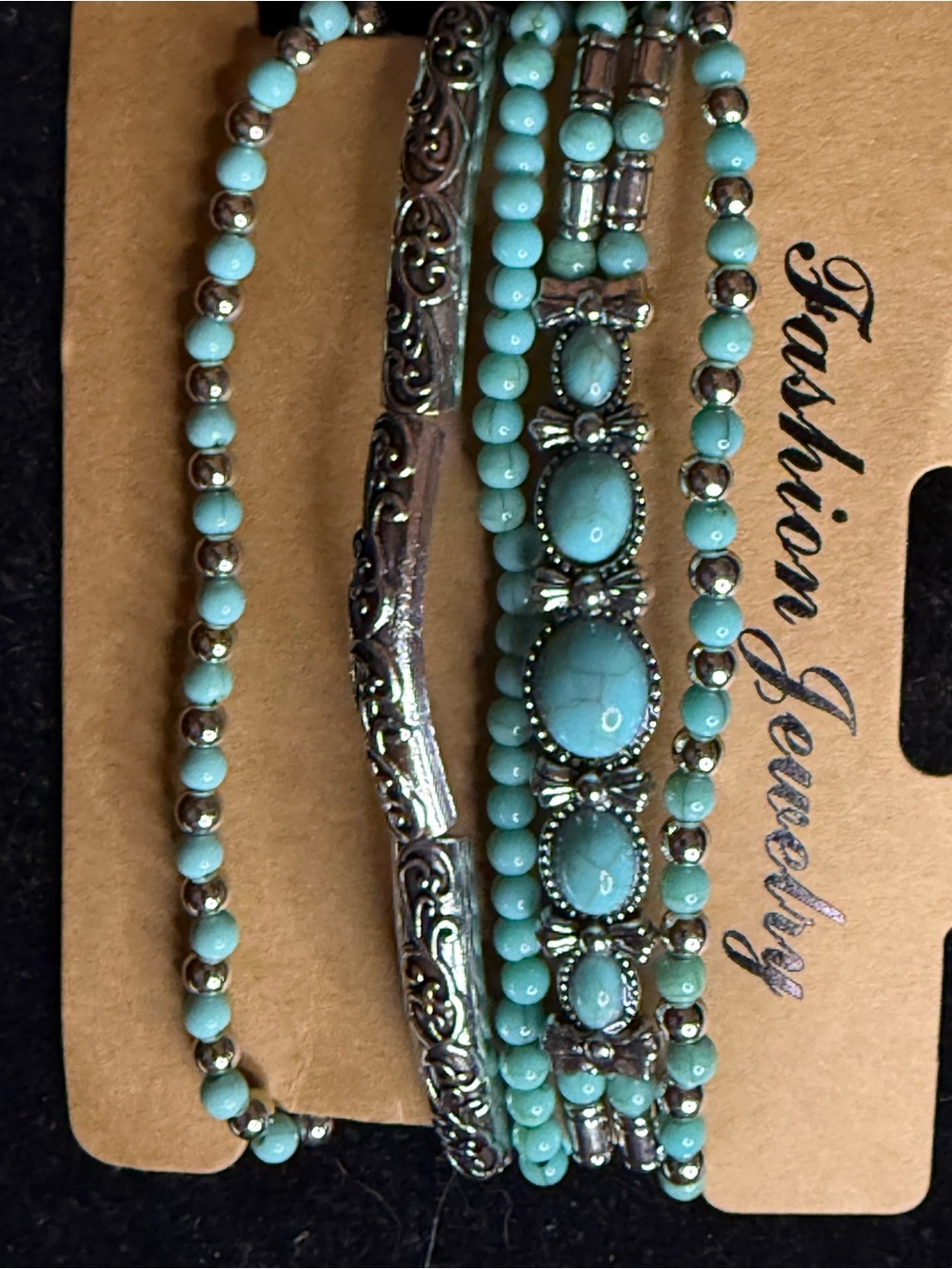 Fashion Jewelry Turquoise and Silver Multi-Strand Beaded Bracelet